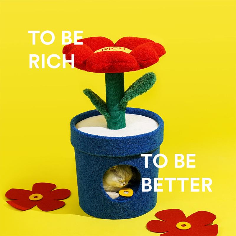 Zeze Money Flower Cat Nest: Enclosed Cat House with Scratching Post, Soft and Breathable.