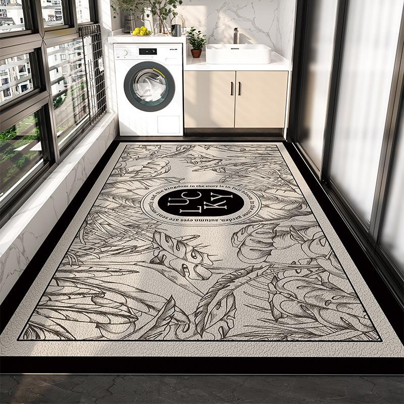 PVC Balcony Rug Waterproof Non-slip Leather Floor Mat Long Strip Large Area Carpet Black White Modern Art Style Decorative Rugs
