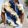 Men Plus Size Short Sleeve Quarter Zip Collared Colorful Graffiti Printed Polo Shirt