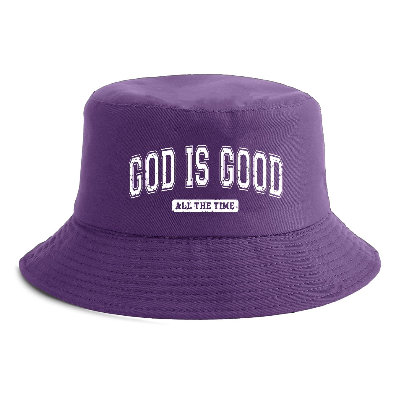 

Reversible God Is Good Print Bucket Hat Retro Fisherman Cap for Men Women Summer Outdoor Sun Protection Travel Beach Hat фіолетовий
