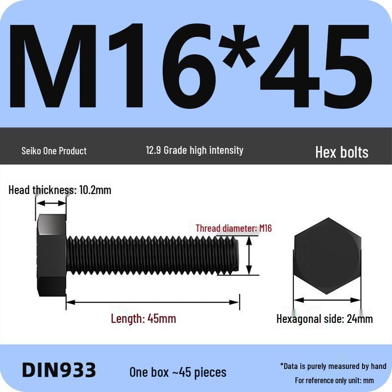 High Strength Class 12.9 Hex Bolt Set: M4-M16 Sizes