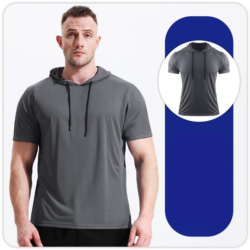 Мужская спортивная футболка, баскетбольные майки, блузка, спортивный костюм, толстовки с капюшоном, с коротким рукавом, для бега, быстросохнущие топы M серый