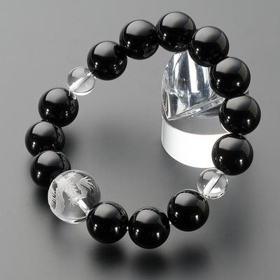 Buddhist Altar Shop Takita Shoten Specially Selected Bracelet Prayer Beads Natural Stone Bracelet Black Onyx Dragon Carved Crystal 14mm Beads Inner