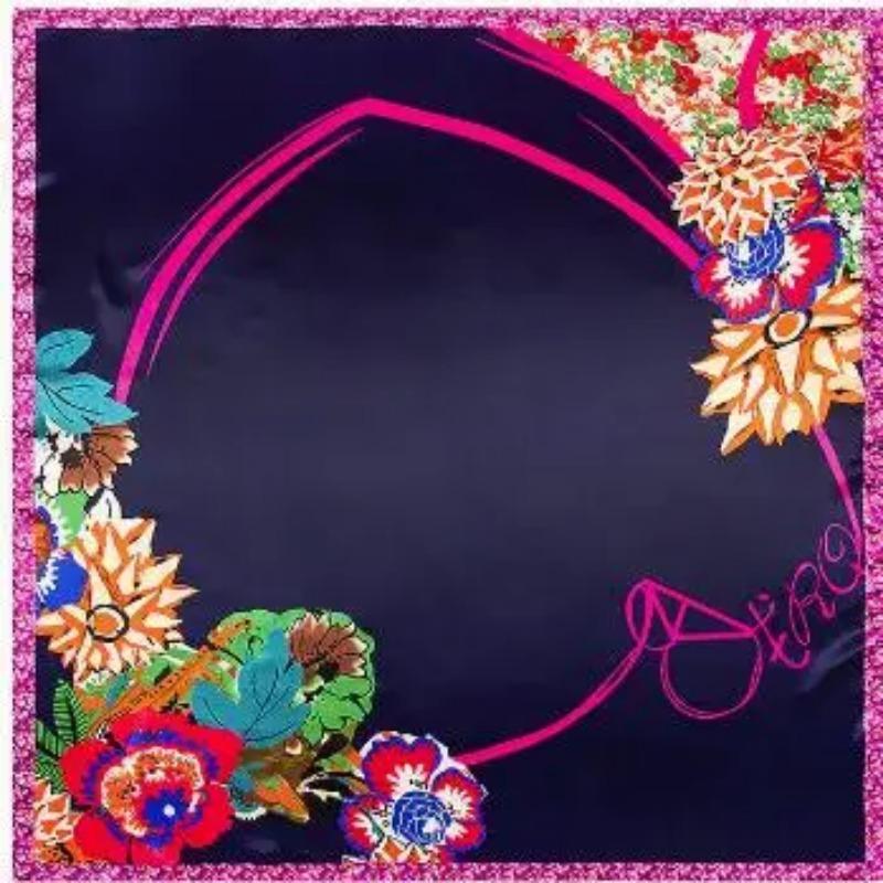 

90cm*90cm New Luxury Brand Women Twill Silk Scarf Floral Heart Print Square Scarves Wraps Fashion Hijab Headband 90x90cm