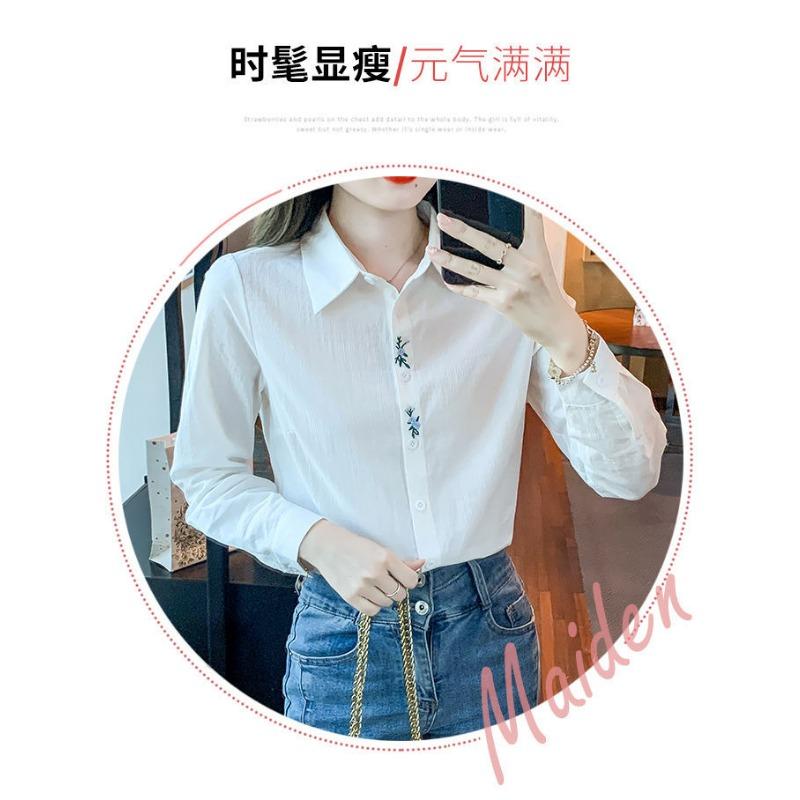 Women Casual Long Sleeve Polyester Shirt With Embroidery
