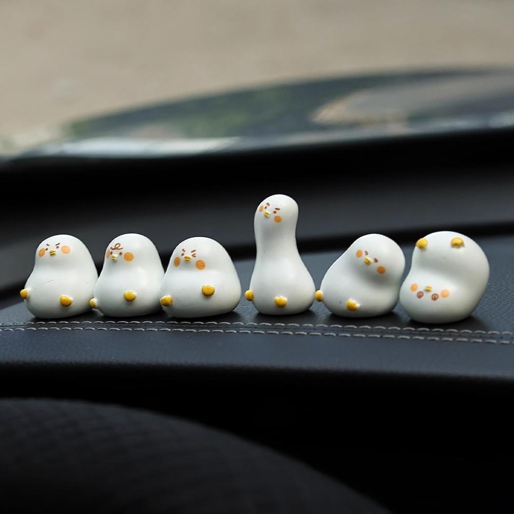 3/6Pcs Car Rearview Mirror Decoration Center Console Small Cute Duck Doll Resin Ornament Auto Interior Accessories