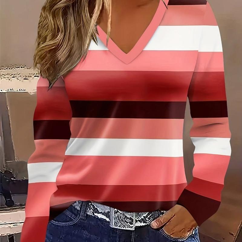 Modă Femei Codificată Tricou Femei cu Gât în V și Mânecă Lungă