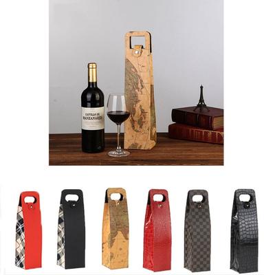 With Handles Leather Wine Bags Single Bottle Packaging PU Leather Wine Bottle Packaging Bag Business Style