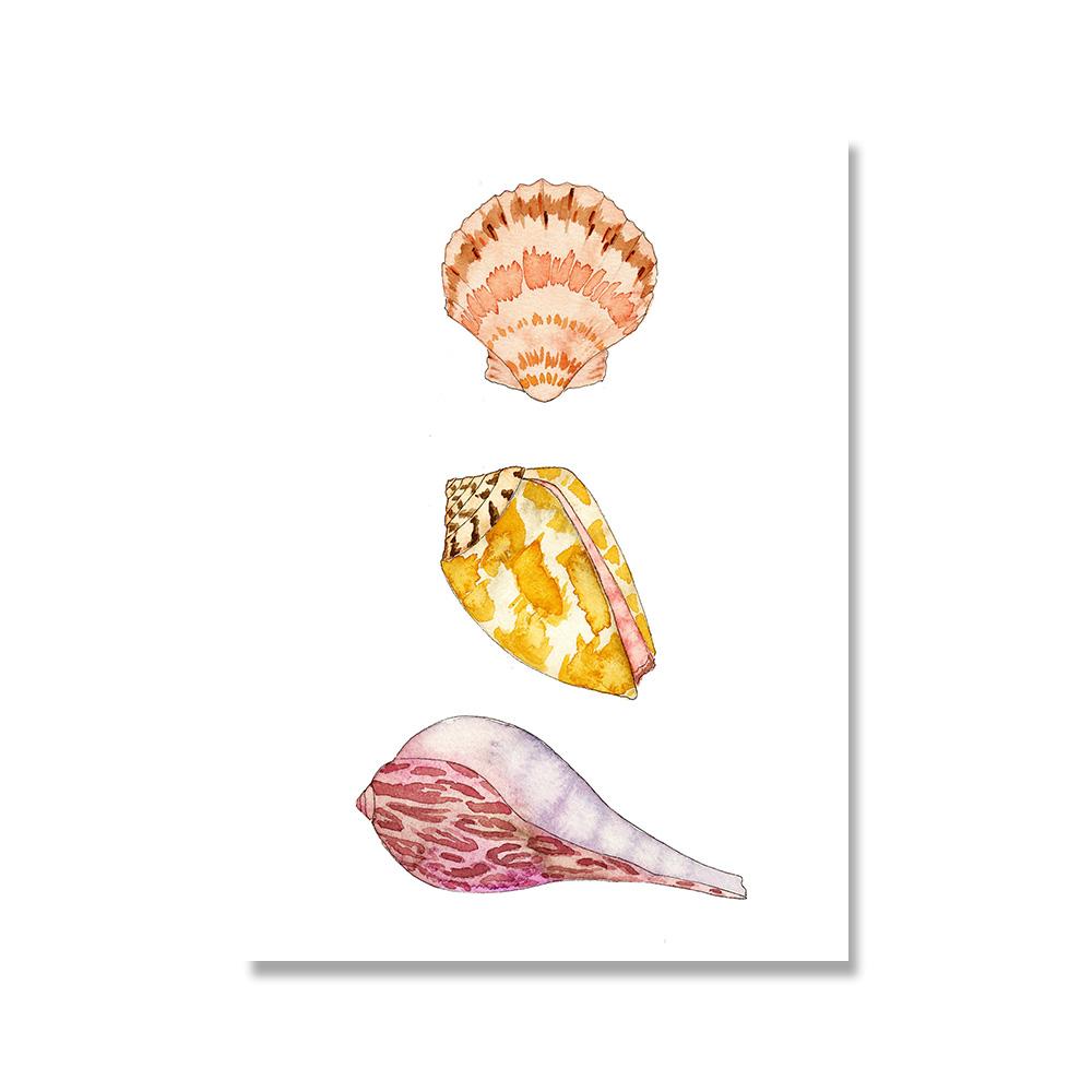 Pastel Colored Sea Shell Watercolor Poster Ocean Pebbles Canvas Painting Wall Art Education Picture Retro Kid Room Home Decor