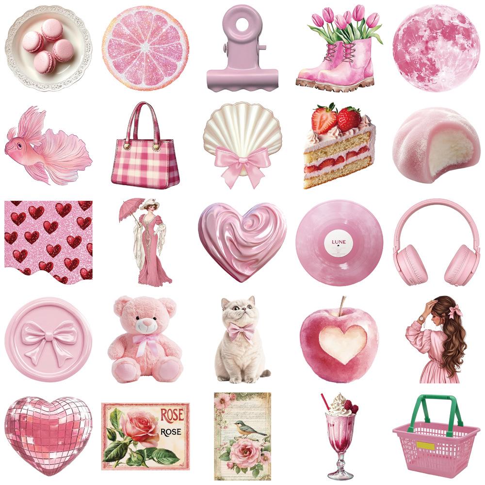 50-Piece Set: Pink Aesthetic Stickers for Journals & DIY Decorations