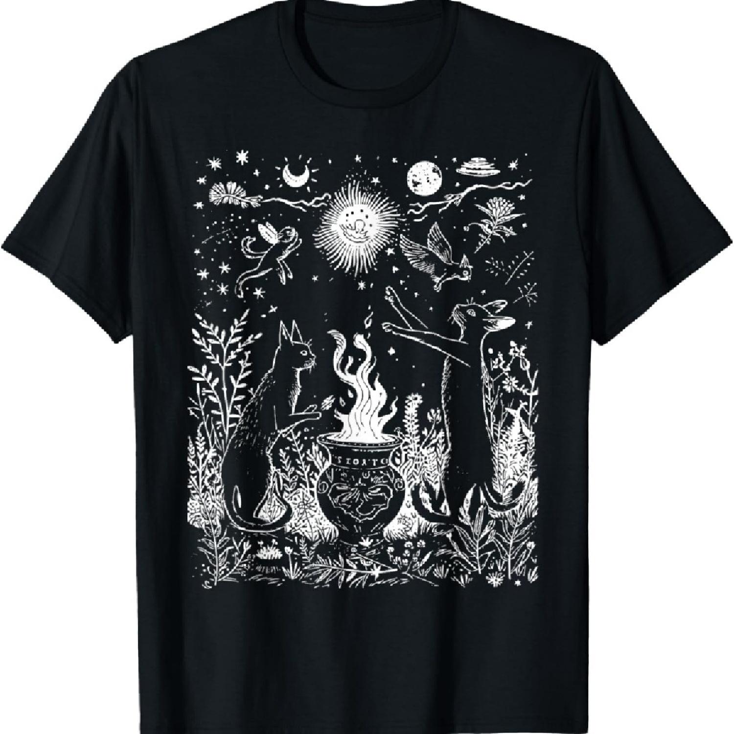 

Celestial Cat Witch Shirt Cottagecore Weirdcore Art Goth T-Shirt S