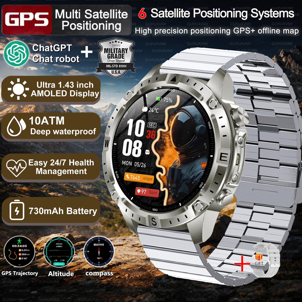 New Army grade TANK GPS Offline Maps Smart Watch 10ATM Waterproof Sports Compass Heart rate HD Bluetooth call Smart watch
