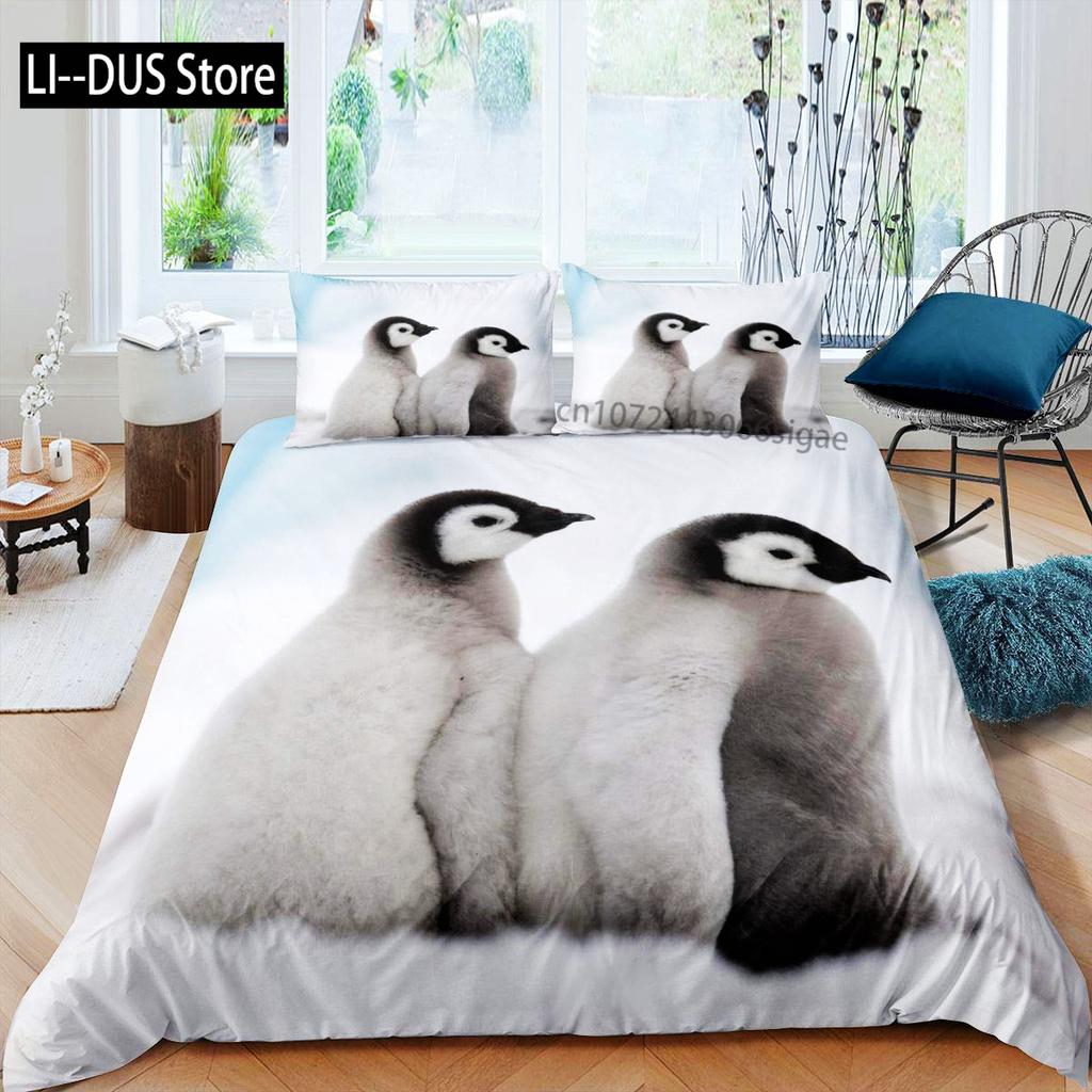 Watercolor Penguin Pattern Print Duvet Cover Set Bedding Set 3pcs for Kids Comforter Cover Soft Quilt Cover with 2 Pillow Case