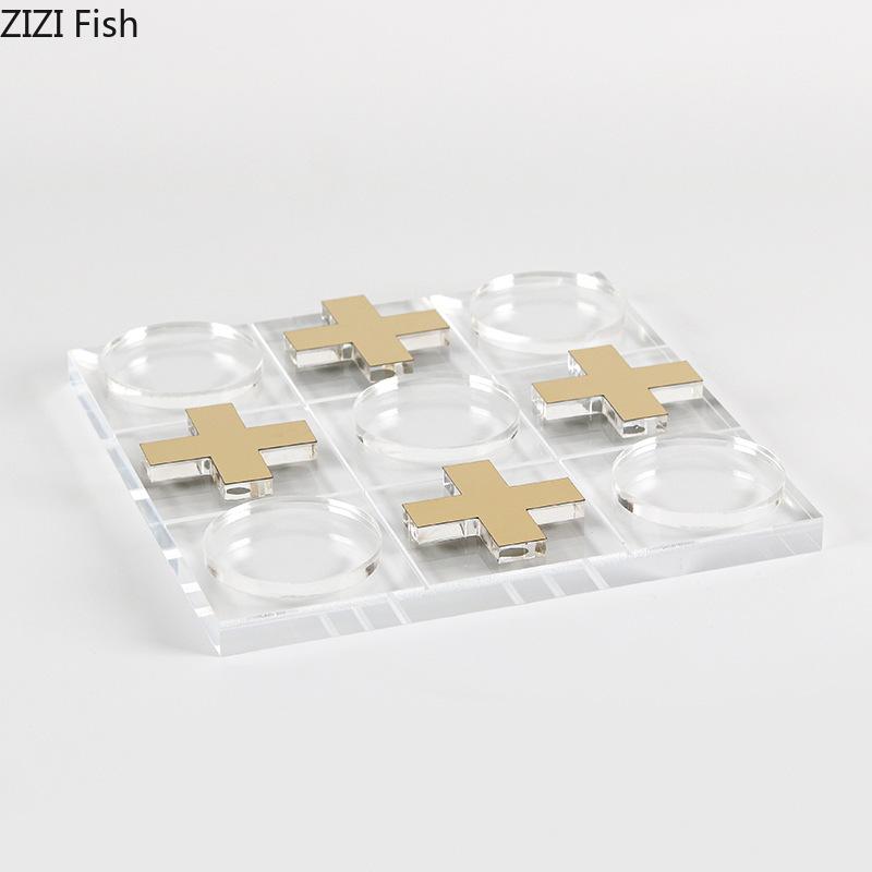 Transparent Acrylic Tic-Tac-Toe Game Chessboard Geometric Artwork Ornaments Desk Decoration Chess Pieces Casual Chess Games