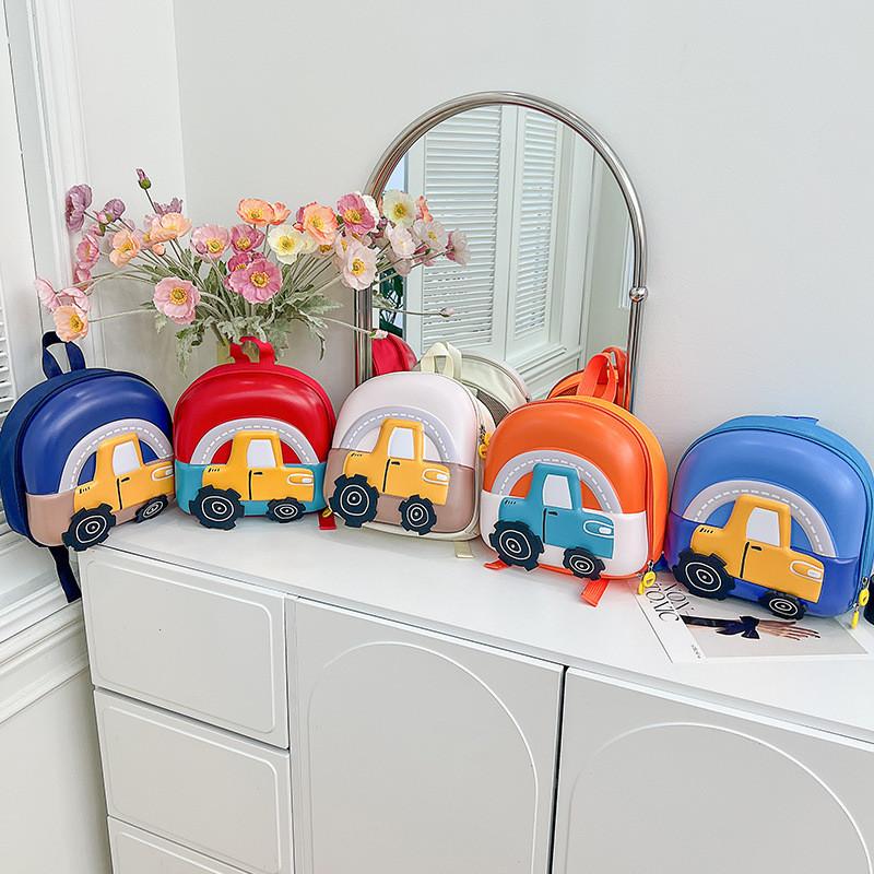 Cute Pvc Shell Backpack For Boys And Girls Featuring Fun Cartoon Car Design