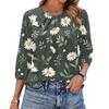 Women's Floral Print 3/4 Sleeve Round Neck Pleated Top Lightweight Casual Blouse Suitable for Daily Wear and Various Occasions
