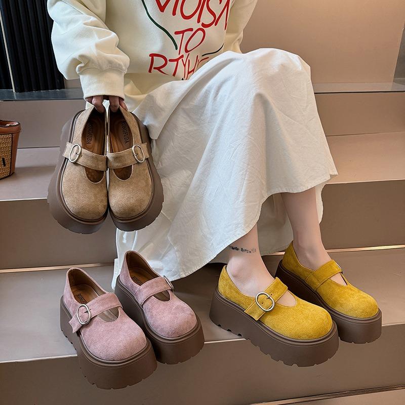 Hong Kong Leather Thick-soled Heightening Women's Spring New One-pedal Small Mary Jane Single Shoes