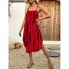 Strappy Printed Dress - Elegant Ink Silk Gauze for Commute and Casual Wear