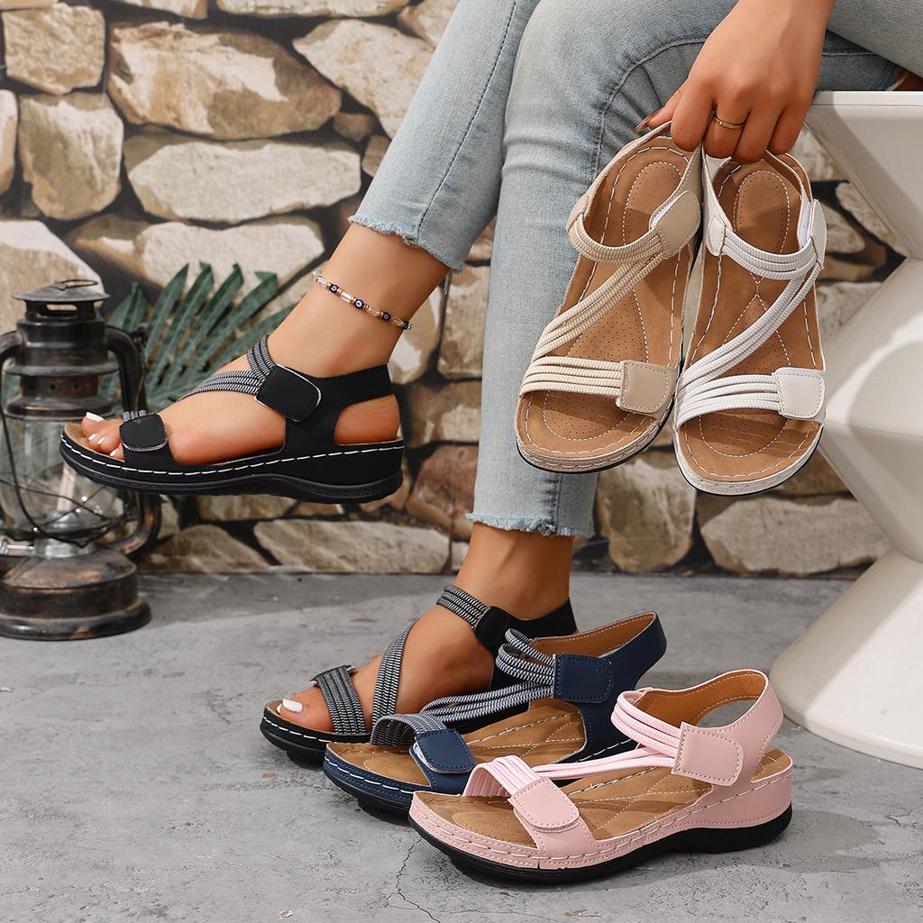 High Quality Brand Women Sandals 2025 Summer New Elastic Band Lightweight Sandals Flat Casual Outdoor Shoes for Women