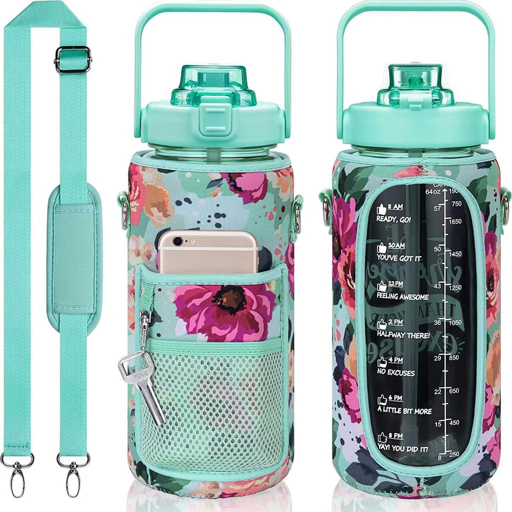 64oz/Half Gallon Water Bottle Carrier Bag Holder with Adjustable Shoulder Strap 2 Pocket Sling Neoprene Sleeve, CSports, Outdoor