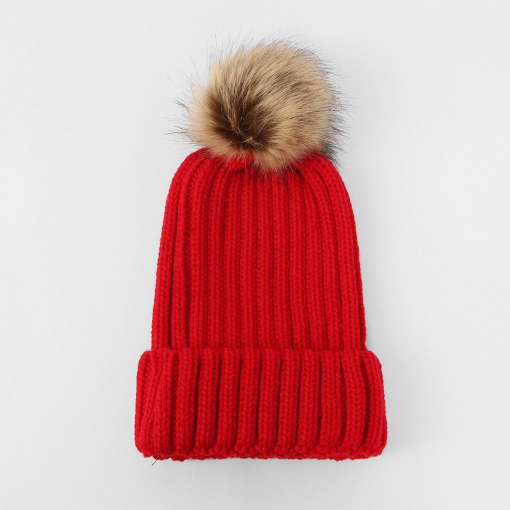 Winter Pom Pom Hat / Red Knit Hat