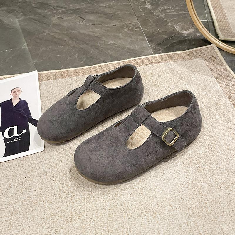 Retro Style Flat Bottom T-buckle Strap Single Shoes Women's Shoes 2025 New Versatile Small Leather Shoes Korean Version Suede Mary Jane Shoes