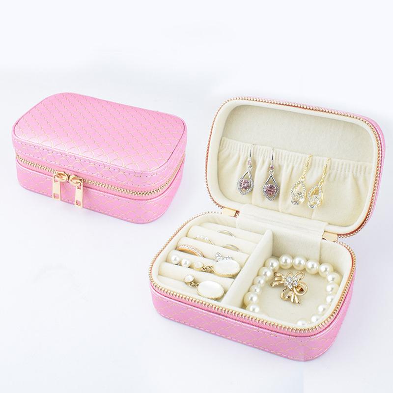 Double-Layer Portable Jewelry Box Organizer Display Travel Necklace Earrings Ring Case Boxes Leather Storage Zipper Jewelers Box