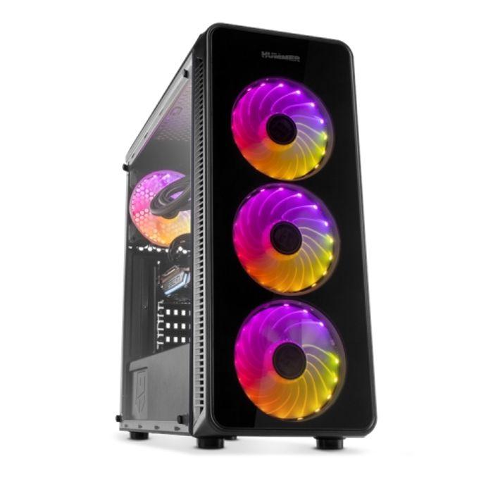 Nox Hummer TGM -NXHUMMERTGM- ATX ARGB Gehäuse - Micro ATX-ITX, 4 vorinstallierte 120mm ARGB Lüfter, gehärtetes Glas, Platz für