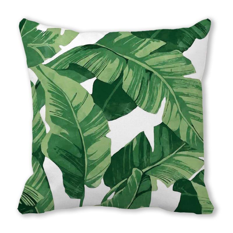 Watercolor tropical green leaf banana leaf Digital printing short plush pillow covers for sofa office cushion cover home goods