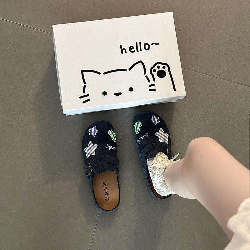 Fashion Versatile Flat-bottomed Bag Head Slippers Women's Summer Season Retro Cartoon Outer Wear Comfortable Casual Slippers Tide
