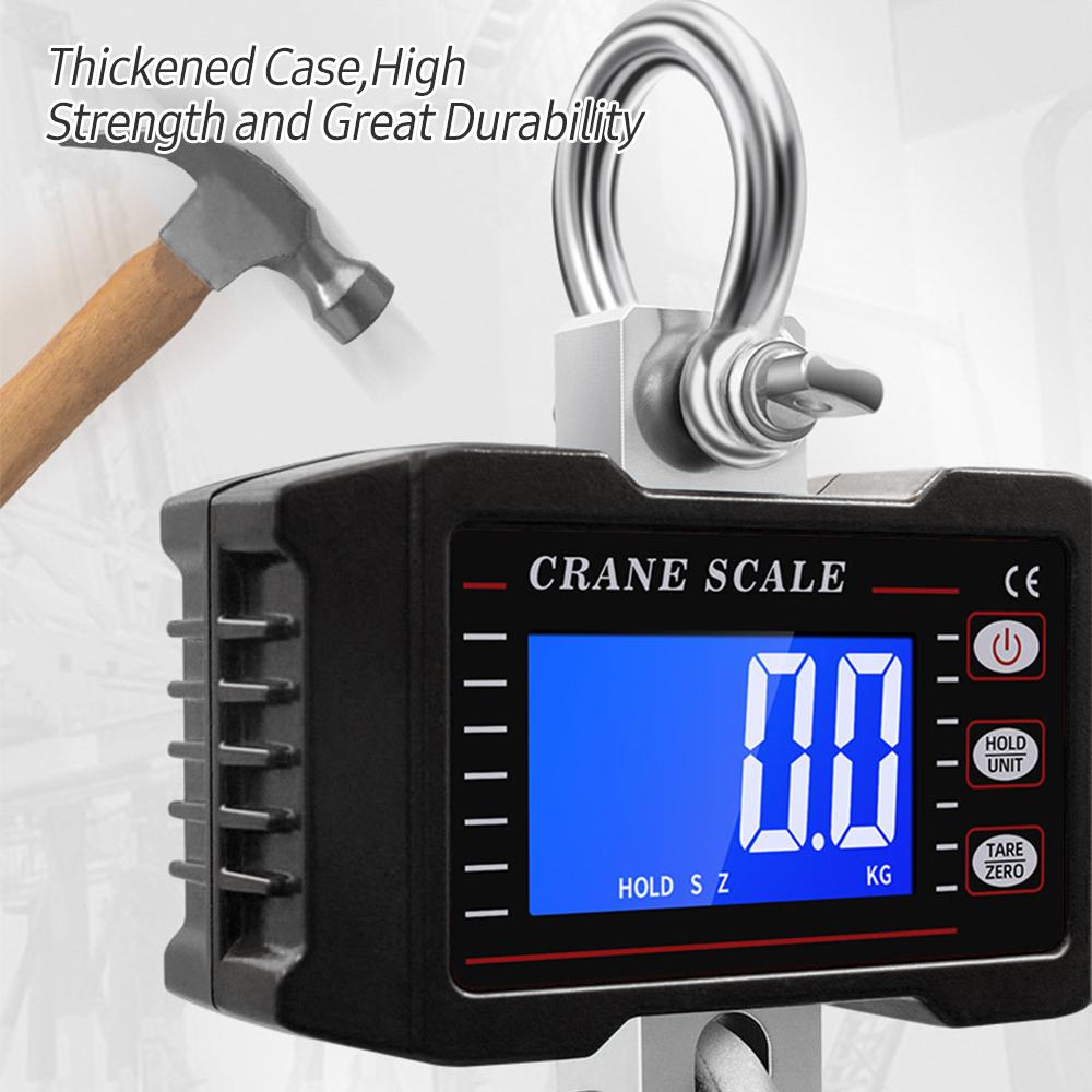Digital Hanging Scale with Remote Control 1000kg/ 2204lbs Portable Hvy Duty Crane Scale LCD Backlight Industrial Hook Scales Unit Change/ Data Hold/ T