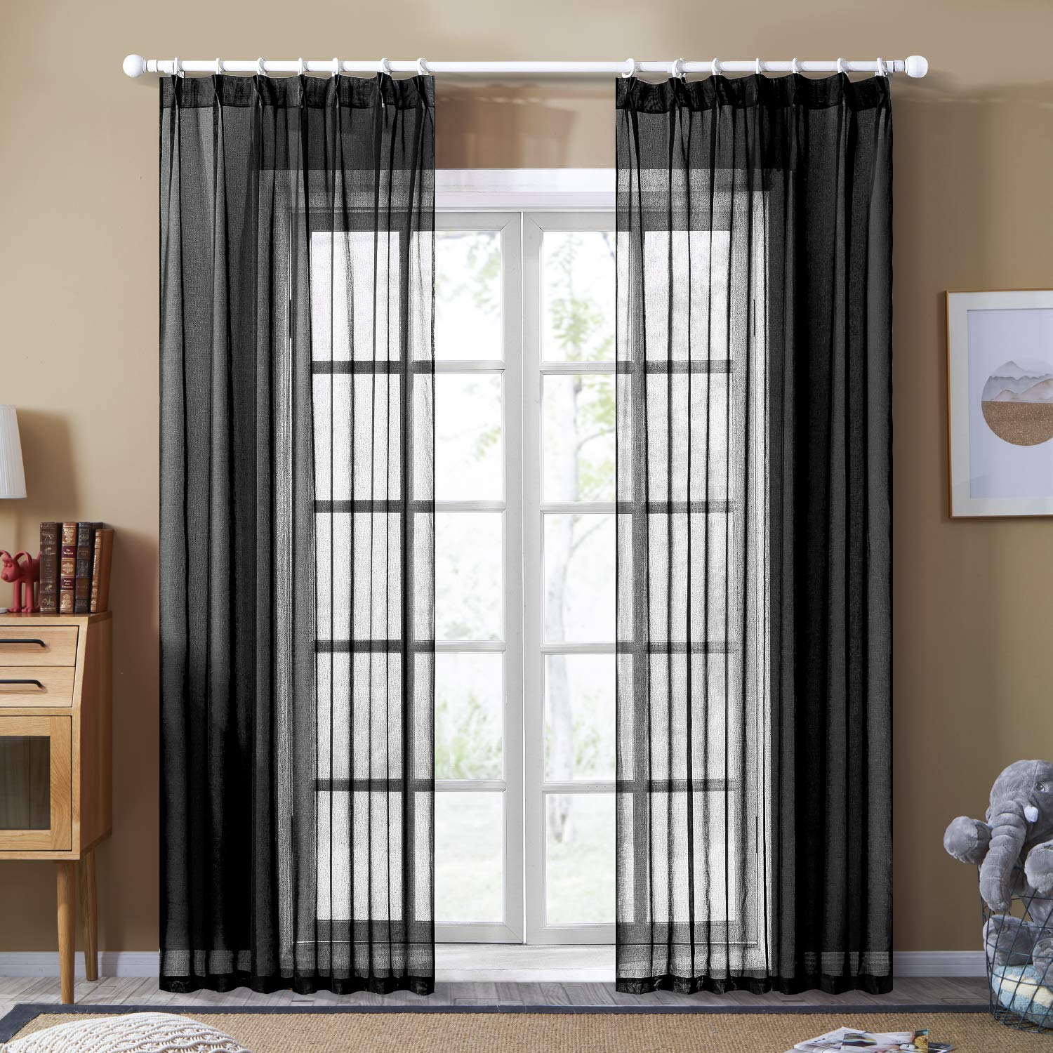 

Topfinel Кружево УФ Ширина 100 x Длина Комплект из 2 штор, Однотонный, Защита, Черный, 178см, чёрный