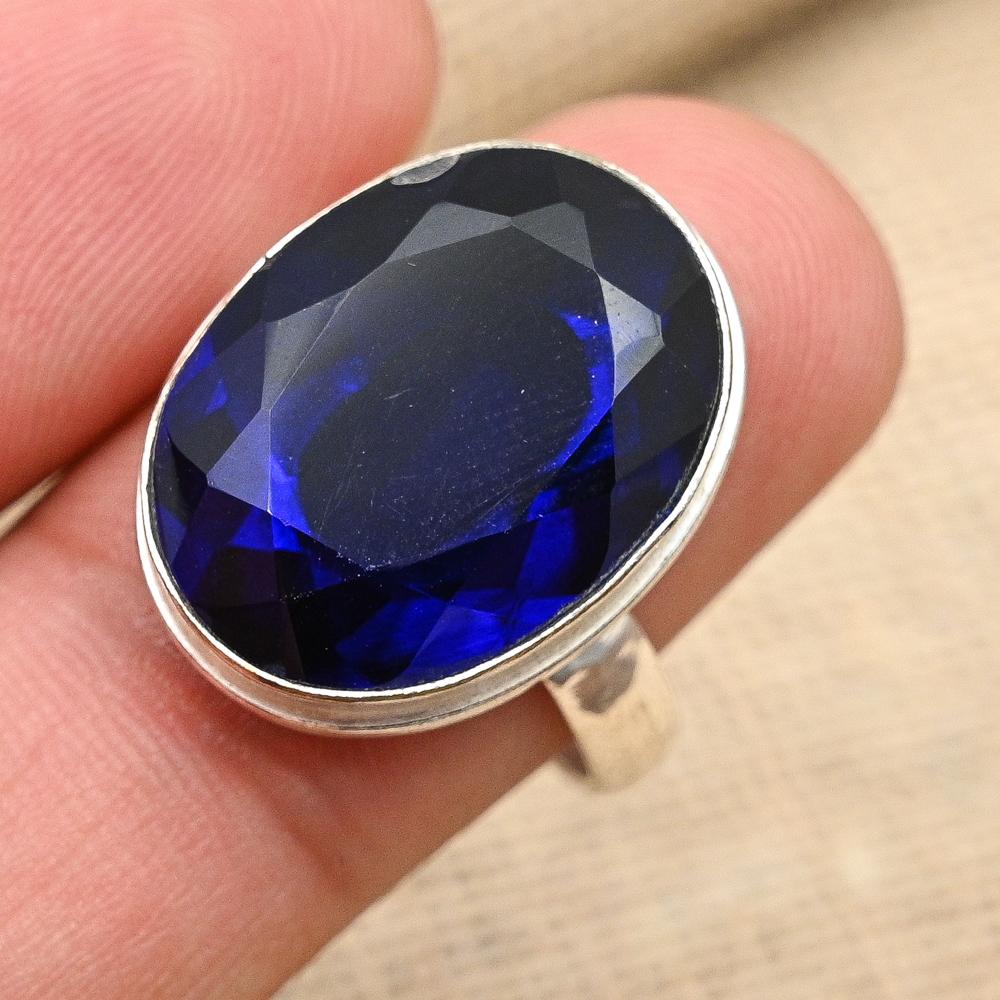 Blue Sapphire Gemstone Handmade Solid 925 Sterling Silver Ring Jewelry