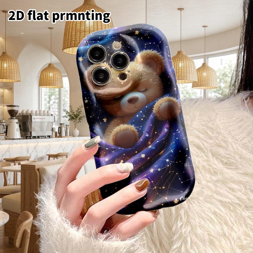 Phone Case: 2D Flat Design Suitable for iPhone 18 17 16 15 14 13 Pro Protective Case, Couple Style, Starry Sky Bear, Christmas and Halloween Gift