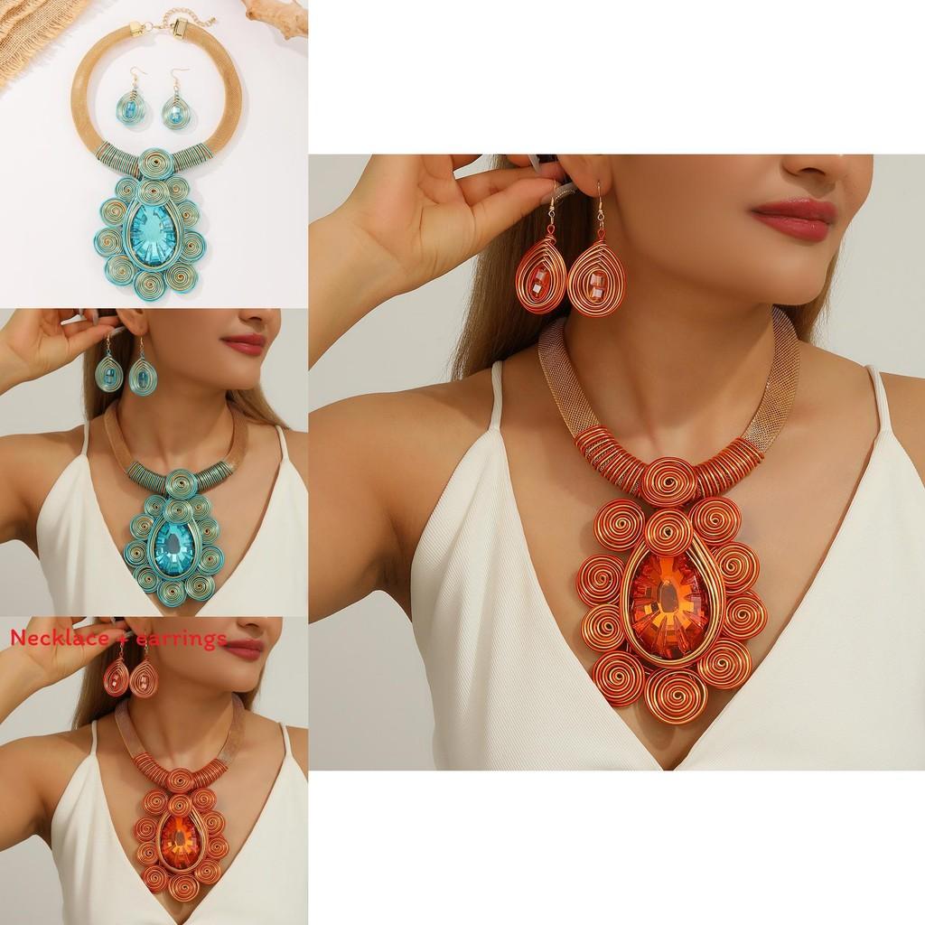 Personalized Jewelry Set With Mixed Material Crystal Drop Earrings And Statement Necklace For Teens