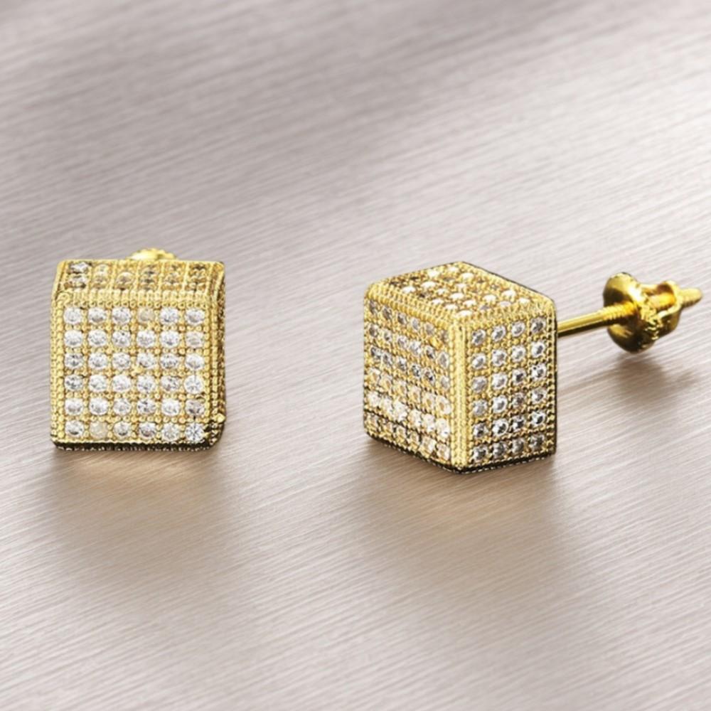 Hip Hop Cube Iced Out Stud Earrings For Women Men Square Micro Pave Crystal CZ Stud Earring Jewelry Accessories Gift OHE109