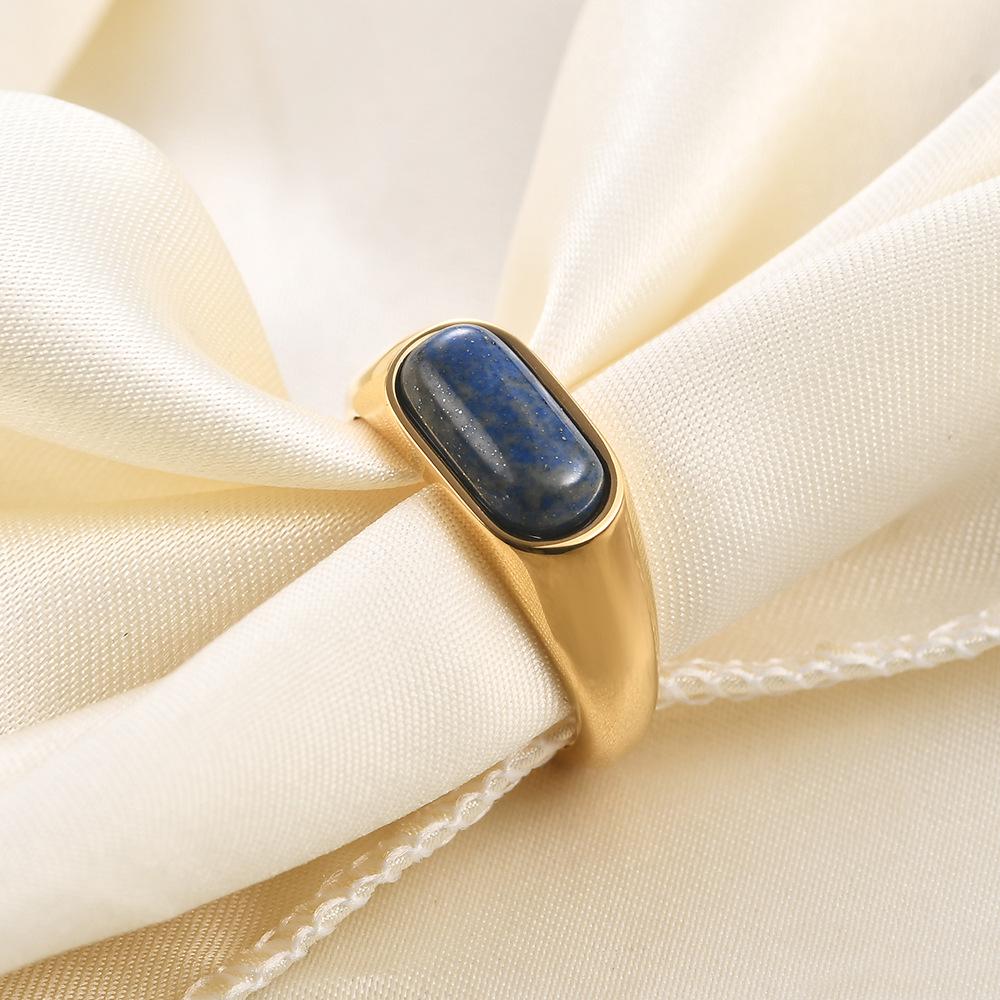 European and American 8MM Stainless Steel Ring with Inlaid Natural Stone - Versatile Retro Fashion Finger Ring