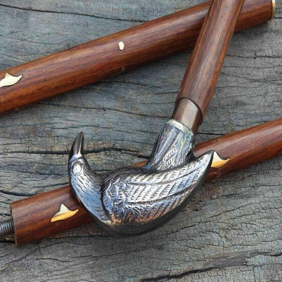 Antique Style Victorian Vintage Designer Brass Handle Cane Wooden Walking Stick