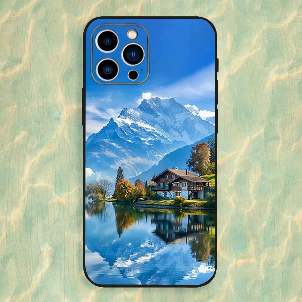 Mountains landscape Travel Phone Case For iPhone 16,15,14,13,12,11 Plus,Pro Max,XS,X,XR,SE,Mini,8,7,Soft Silicone Black Cover