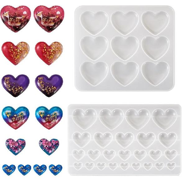 2Pcs Heart Shape Silicone Molds Love Heart Cabochons Resin Casting Molds Chunky Valentines Love Jewelry Pendant Mould for Epoxy Resin DIY Earring