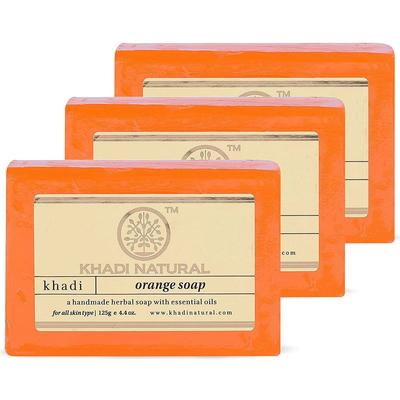 KHADI NATURAL Soap Orange Soap Natural Soap Gift Set, 125 G Set Of3 Pcs