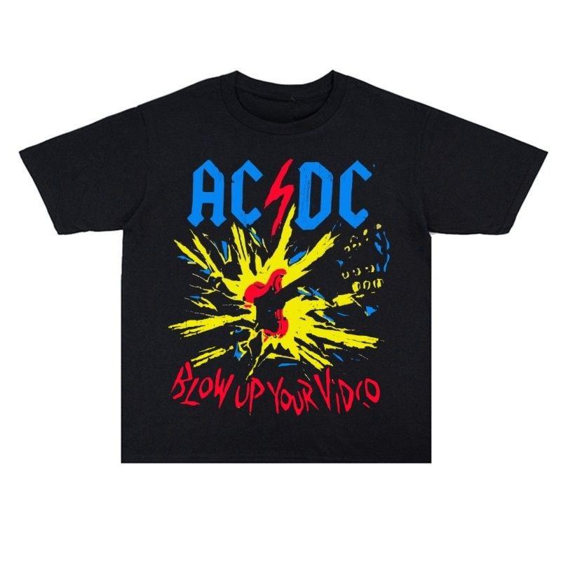 

Футболка оверсайз с коротким рукавом и принтом панк-рок группы AC/DC, из чистого хлопка, свободного кроя, в американском ретро-стиле M