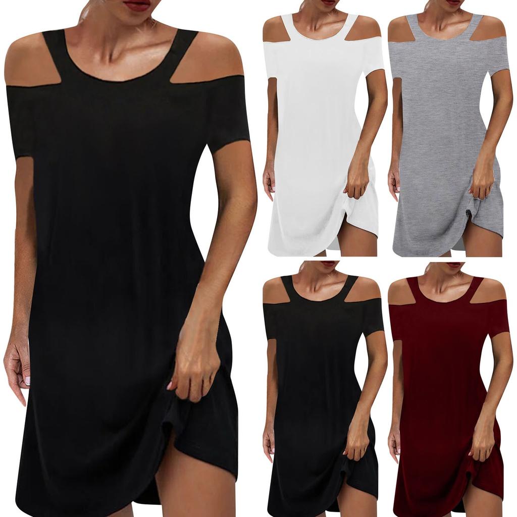 Damen Sommerkleider für Frauen 2022 Einfarbiges trägerloses Freizeitkleid