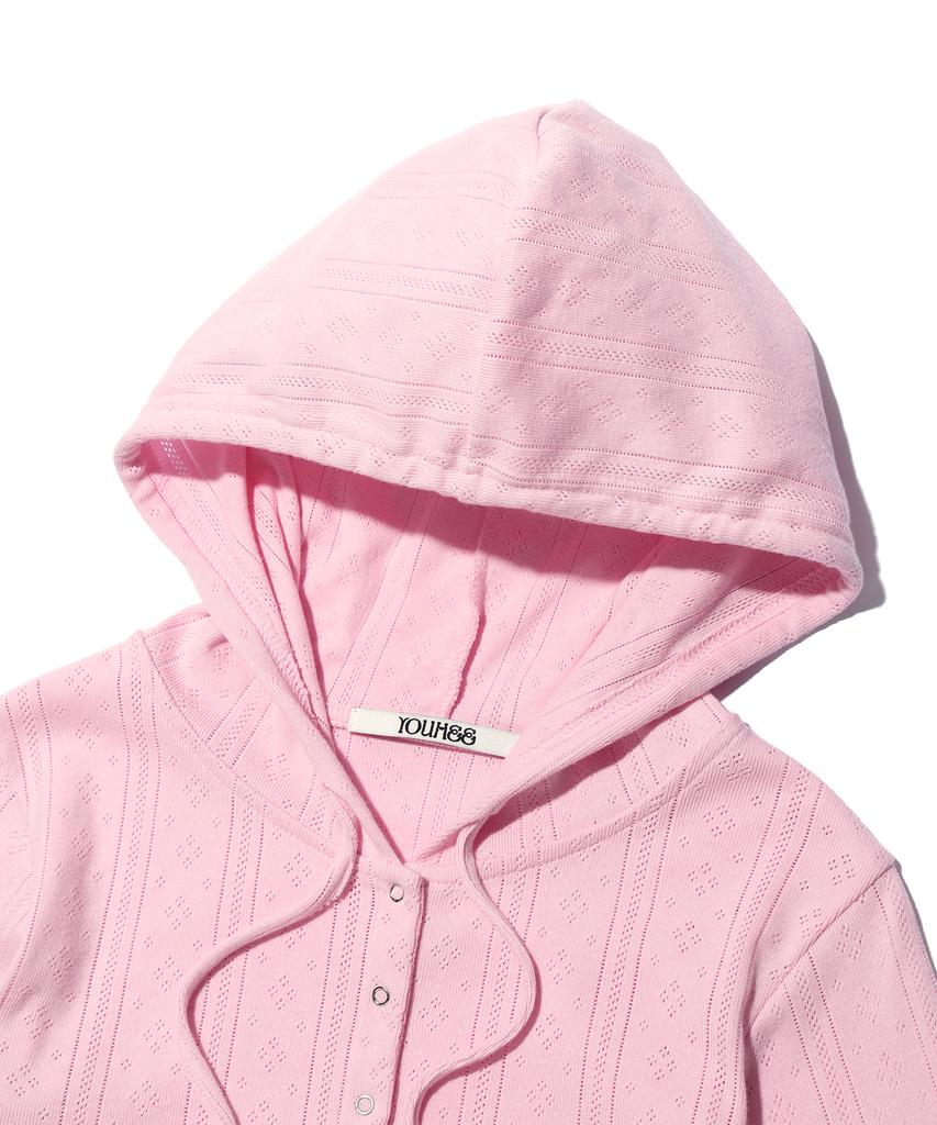 Youhee Eyelet Snap Hoodie Pink