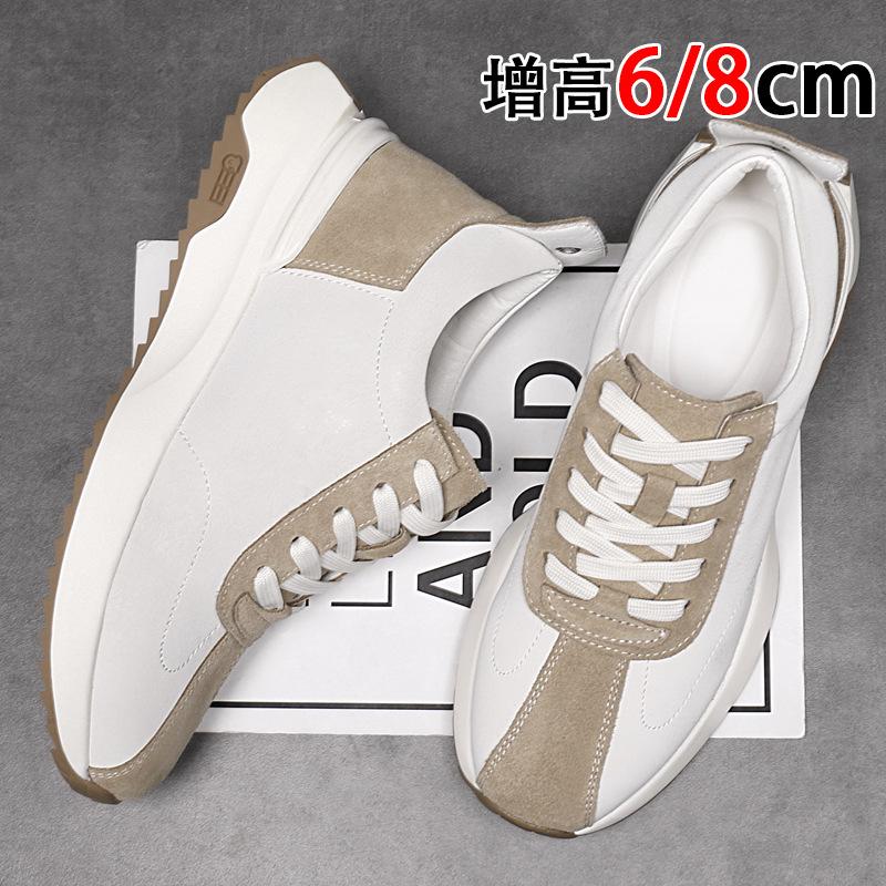 Inner Heightening Board Shoes Men's 8cm6cm Youth Leather Breathable Sports and Leisure Shoes Retro Invisible Heightening Dad Shoes