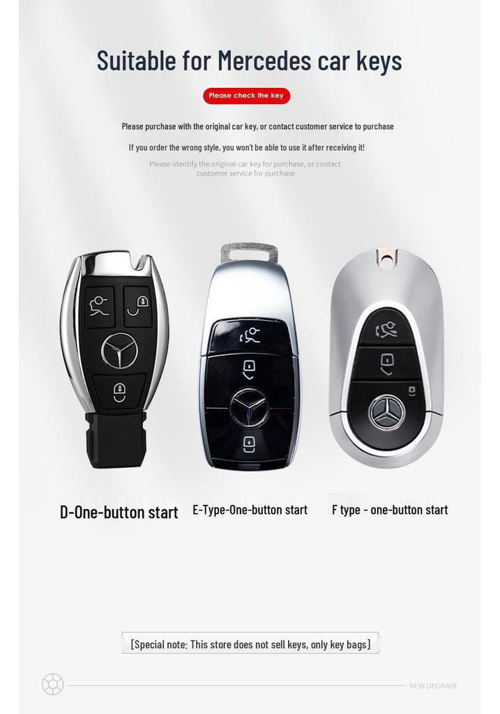 High-End Key Case for 25 Mercedes-Benz Models: E300L, C260L, GLC, GLS, EQE, A-Class - Elegant Design for Women
