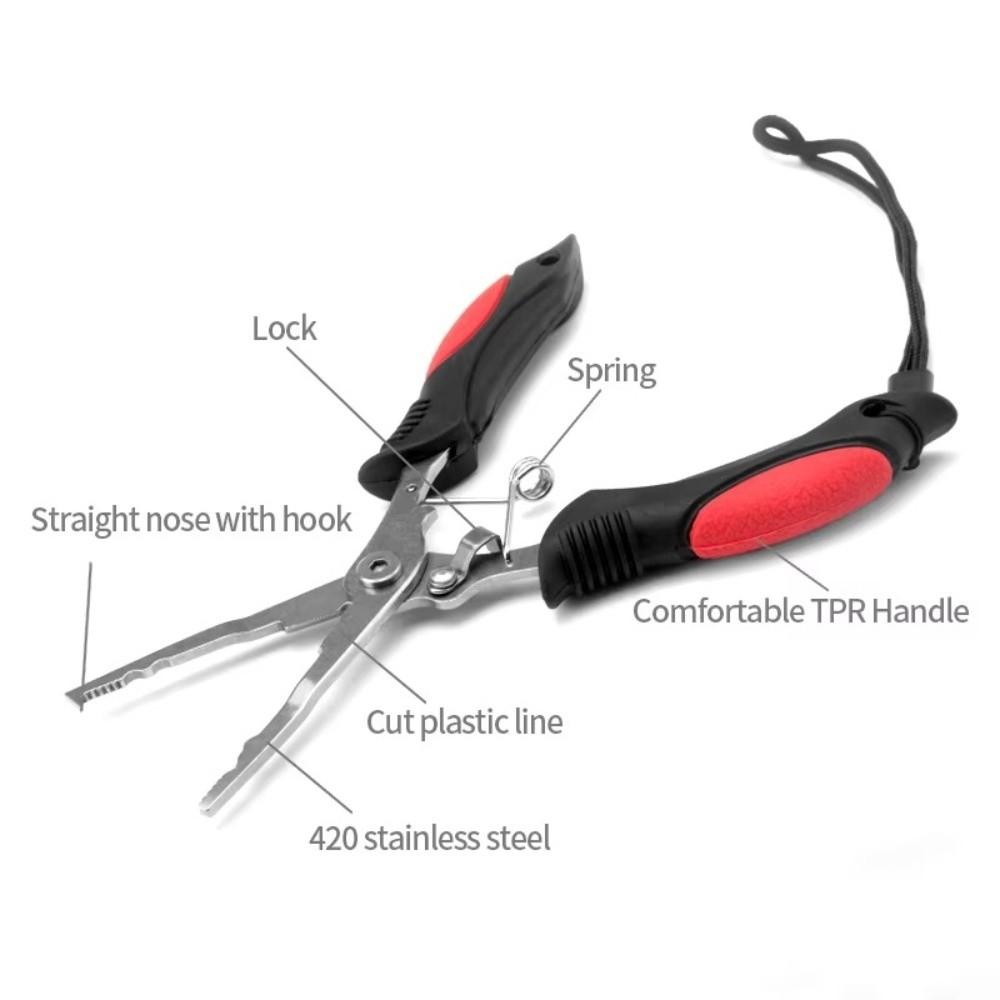 Curved Mouth Fishing Pliers Long Nose Stainless Steel Lure Fishing Tong Professional Multifunction Fishing Scissors