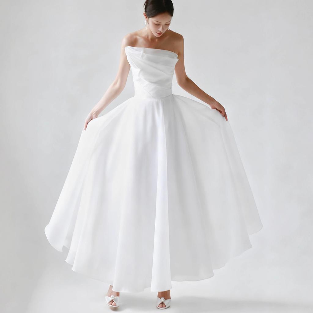 French Light Wedding Dress 1011 New Bridal Tube Top Simple Satin Dress Long Flush Bride Go Out Light Wedding Dress