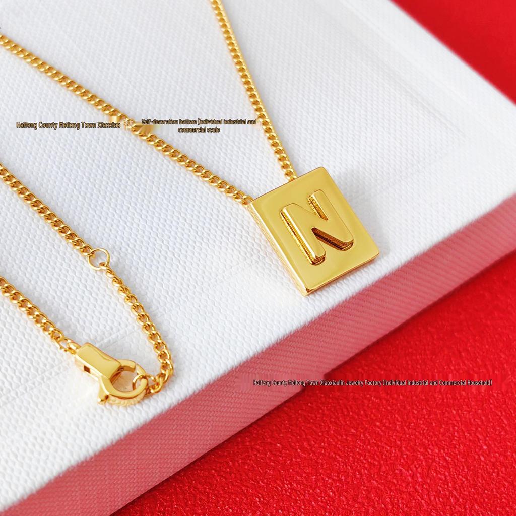 Arc de Triomphe Letter Choker: Brass Gold-Plated Small Square Tag Necklace with Initial Pendant