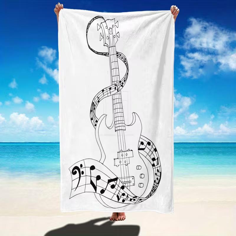Treble Clef Music Note Beach Towel Black White Sheet Music Print Quick Dry Sandproof Absorbent Towel for Beach Travel Vacation